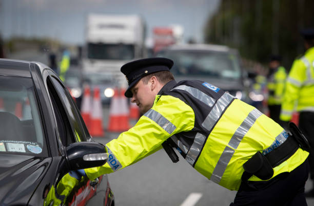 Garda Covid-19 Checkpoint - N7 Motorway, Dublin stock photo