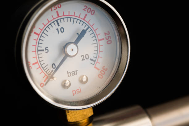 istock Round device for pressure measurement. Dial gauge. Pressure gauge at zero. 1221964058