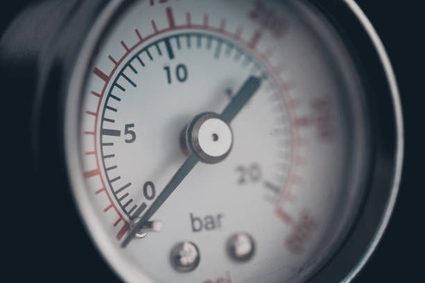 istock Round device for pressure measurement. Dial gauge. Pressure gauge at zero. 1221964263