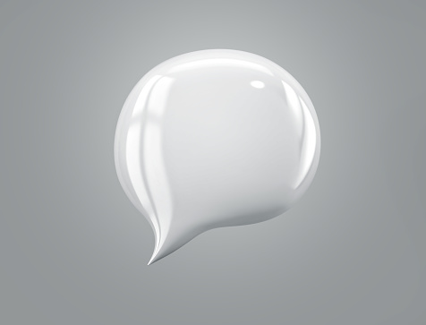 White speech bubble isolated on gray background. 3D rendering with clipping path