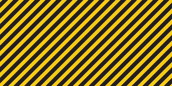 Black yellow stripes wall. Hazard industrial striped road warning. Yellow black diagonal stripes. Caution background. Coronavirus covid - 19. Seamless pattern Vector illustration.