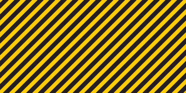 Vector illustration of Black yellow stripes wall Hazard industrial striped road warning Yellow black diagonal stripes Seamless pattern Vector