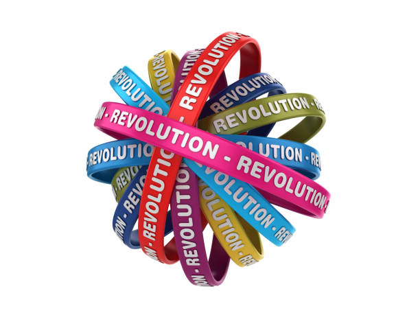 istock Circular Ribbons with REVOLUTION Word - 3D Rendering 1221971911