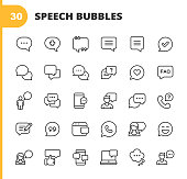 istock Speech Bubbles and Communication Line Icons. Editable Stroke. Pixel Perfect. For Mobile and Web. Contains such icons as Speech Bubble, Message Bubble, Chat, Online Communication, Smartphone, Video Conference, Feedback, Telephone, Web Browser. 1221974020