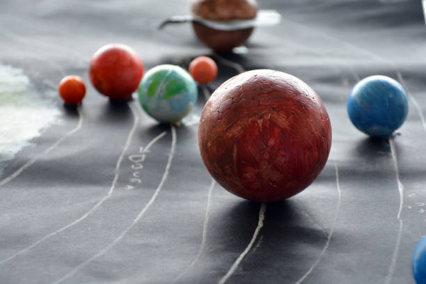 Solar System model made of cardboard and foam stock photo