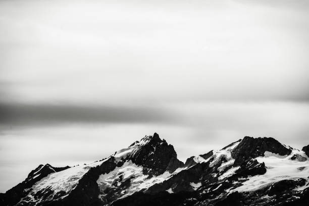 Black and White snowy Mountain Scape stock photo