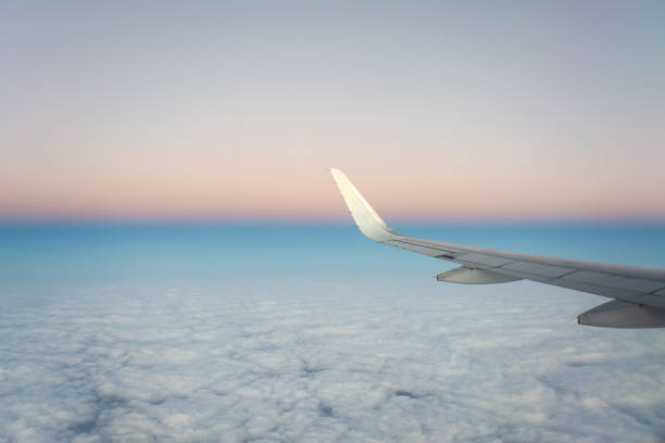 istock Airplane wings while flying in the sky 1221976888