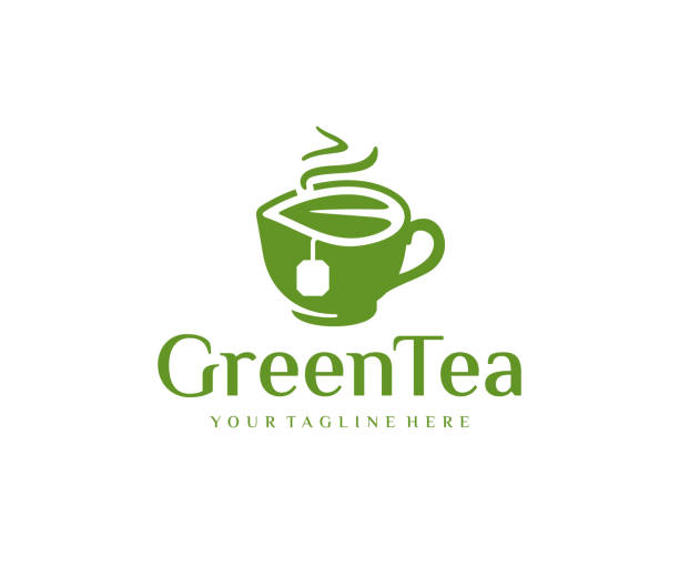 ilustrações, clipart, desenhos animados e ícones de xícara de chá com desenho de folhas. design de vetor de casa de chá. chá de aroma quente com folhas verdes ilustração - tea cup tea cup herbal medicine
