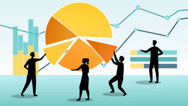Concept Of Business And Financial Analysis, Trends Forecast And Teamwork. Black Silhouettes Of Business Characters Making Pie Chart, Holding Pieces In Hands. Cartoon Flat Style. Vector Illustration Concept Of Business And Financial Analysis, Trends Forecast And Teamwork. Black Silhouettes Of Business Characters Making Pie Chart, Holding Pieces In Hands. Cartoon Flat Style. Vector Illustration. meteorology equipment stock illustrations