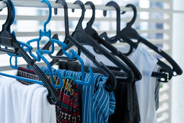 istock Hangers with clothes drying on the balcony 1221979094