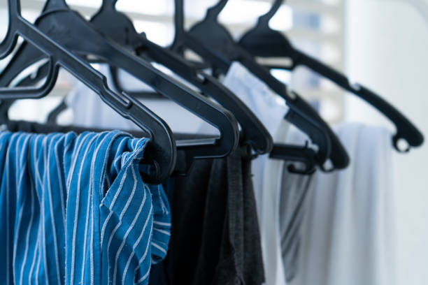 istock Hangers with clothes drying on the balcony 1221979118