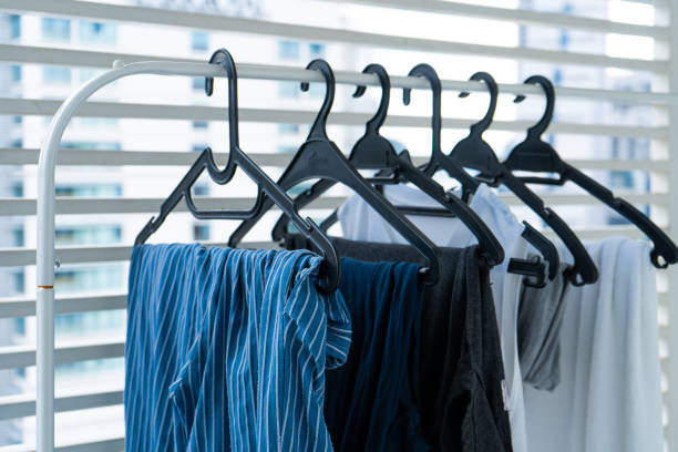istock Hangers with clothes drying on the balcony 1221979163