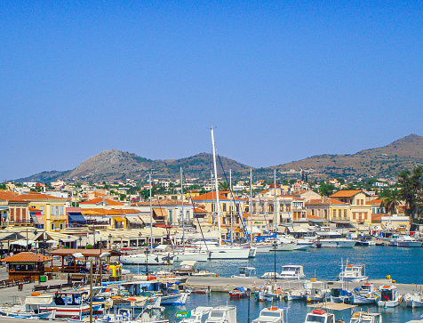 In August 2011, tourists can admire the marina of the island of Egina in Greece.
