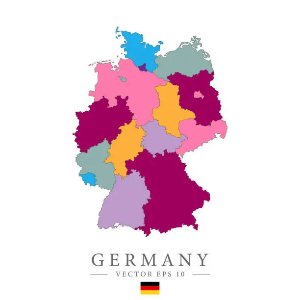 Vector illustration of Germany map. Colored Germany map with regions. Vector isolated