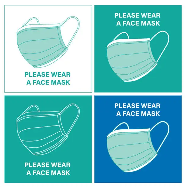 Vector illustration of Please Wear A Face Mask Sign and Icon