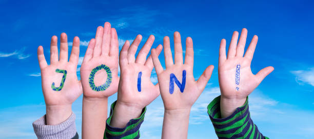 istock Children Hands Building Word Join, Blue Sky 1221986040