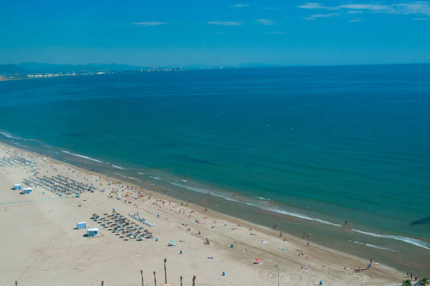 istock View above on sandy beach with tourists in sunny day 1221986400