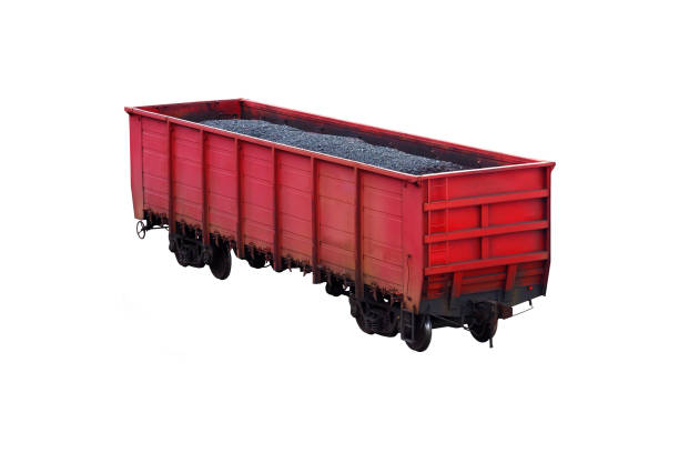 istock Coal freight railway cargo wagon isolated on white background. Open red railroad wagon 1221987495
