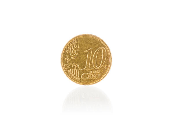 istock Ten euro cent closeup isolated on white background 1221987789