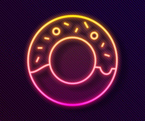 istock Glowing neon line Donut with sweet glaze icon isolated on black background. Vector Illustration 1221989501
