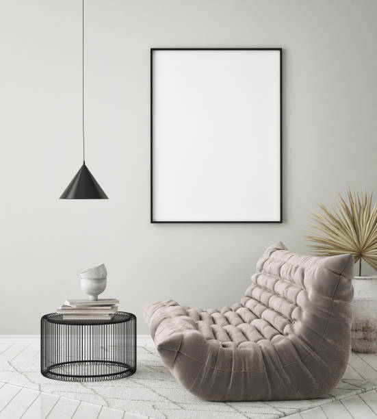 istock mock up poster frame in modern interior background, scandinavian style, 3D render 1221990770