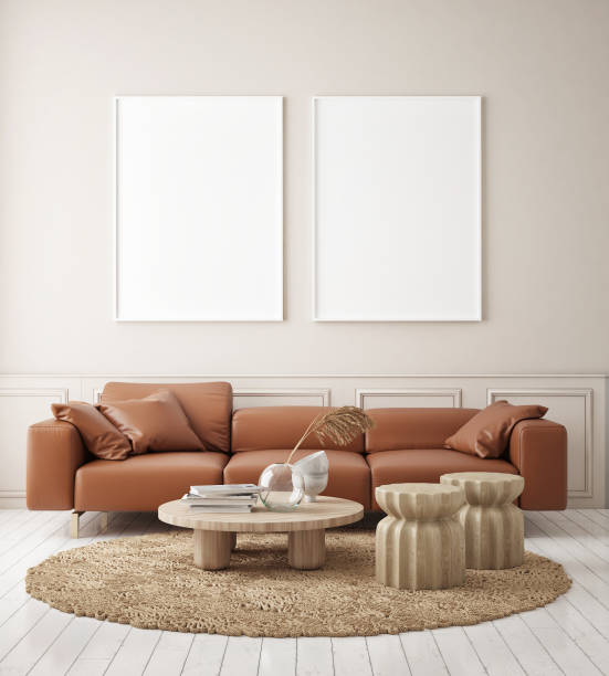 istock mock up poster frame in modern interior background, scandinavian style, 3D render 1221990782