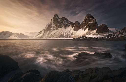 Eystrahorn is a steep 756 m. high mountain in the southeast part of Iceland. The mountain is mostly made up of gabbro and granophyre and precious minerals