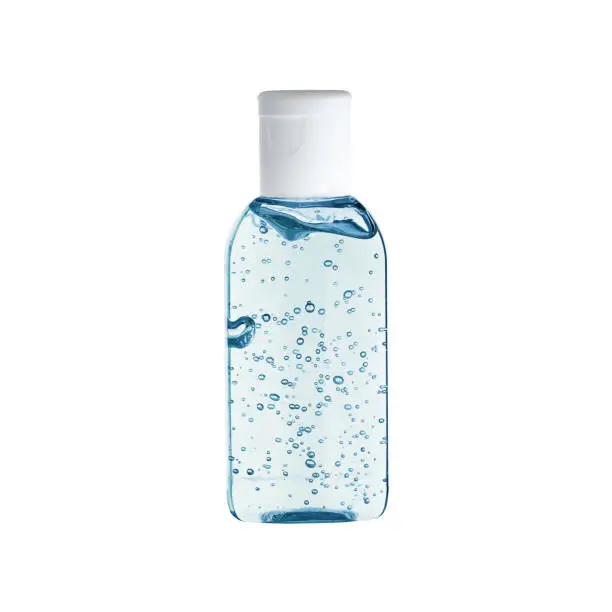 Bottle of antiseptic hand gel isolated on white background. Hand sanitizer