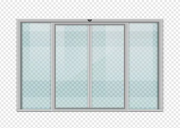 Vector illustration of Double sliding glass doors with automatic motion sensor. vector design.
