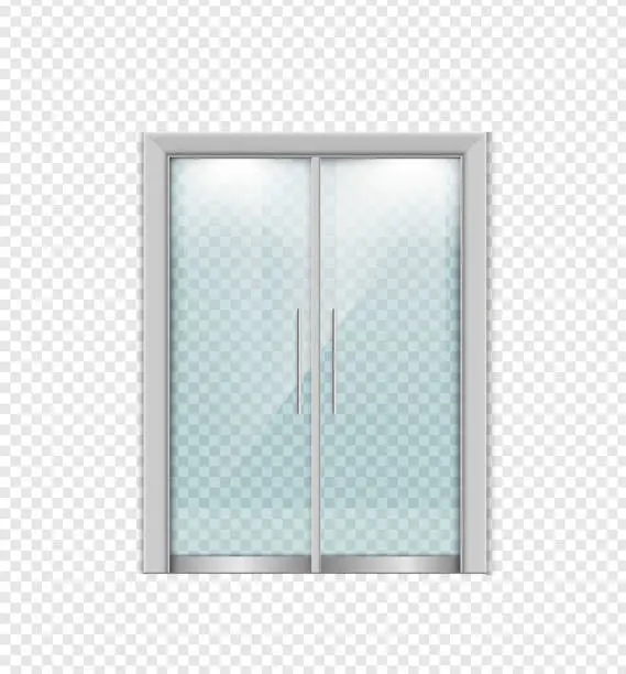 Vector illustration of Double sliding glass doors with automatic motion sensor. vector design.