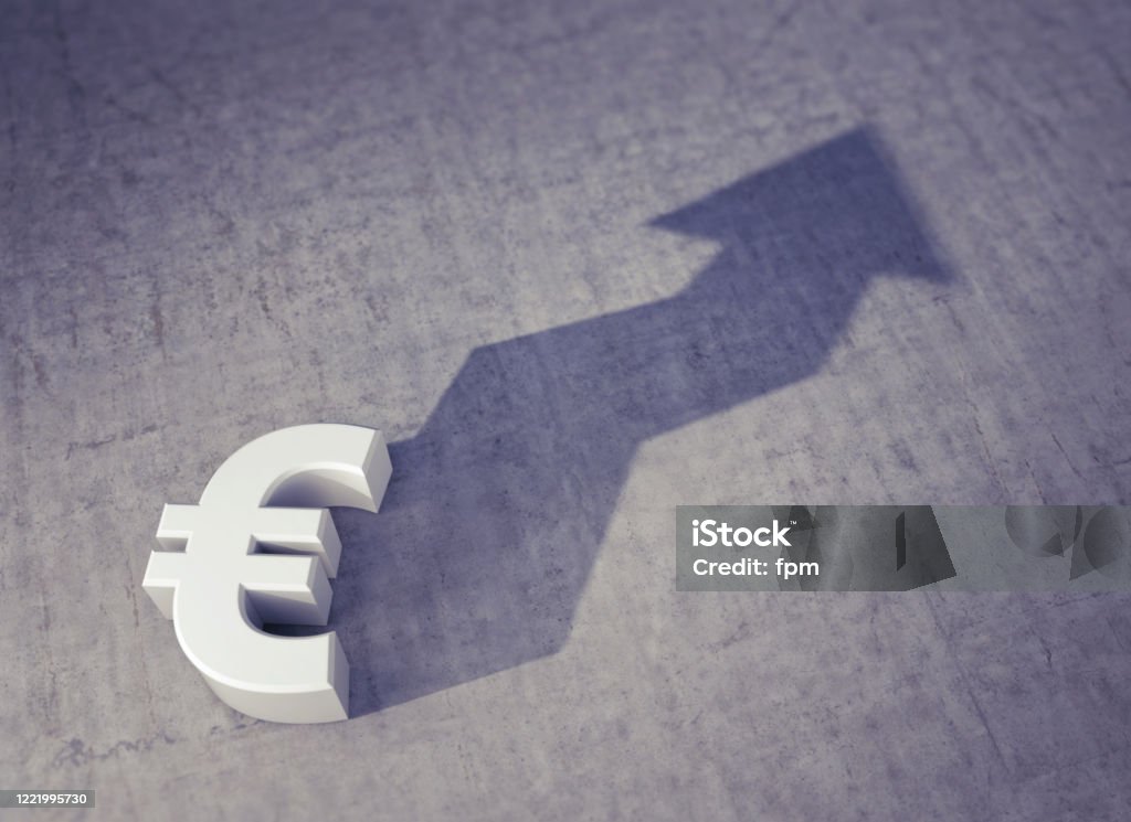 Foreshadowing: Rising Value of the Euro Currency Concept image: foreshadowing a gain in value, hope, way out of the crisis, increased prosperity. Check out the entire series for more images. Euro Symbol Stock Photo