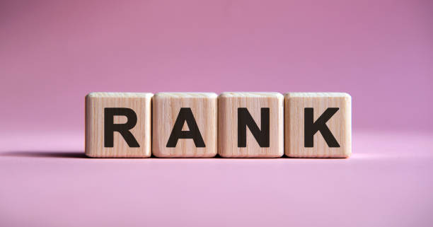 istock Rank text on wooden cubes on a pink background 1221997087