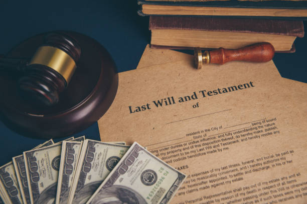 istock Notary's public pen and stamp on testament and last will. Notary public 1222000451