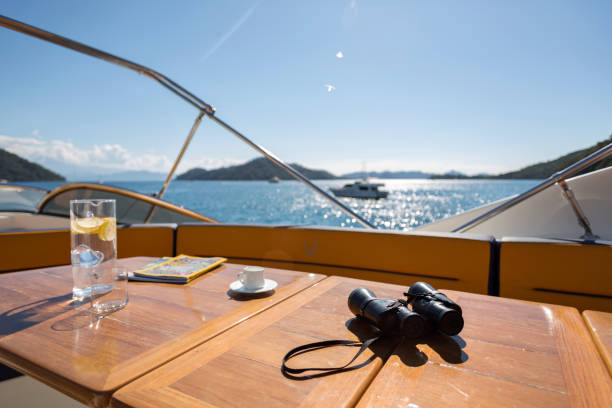 istock View of Luxury Motor Yacht Flybridge Binoculars on the Table 1222001693