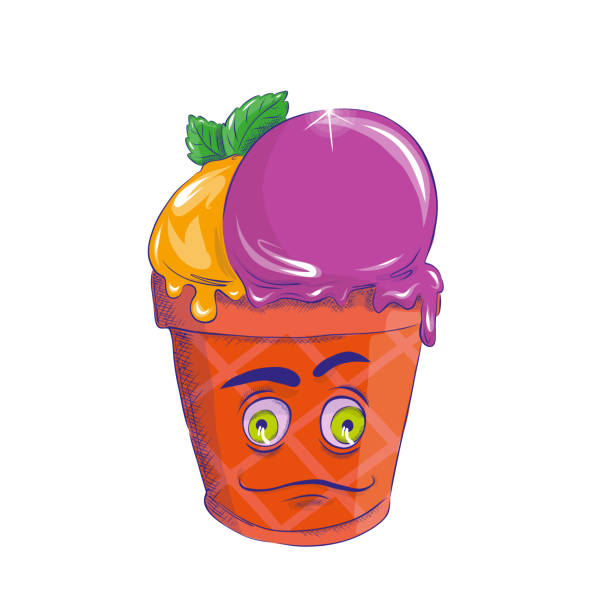 istock Delicious ice cream with an emotional face, drawn in cartoon flat style. 1222001964