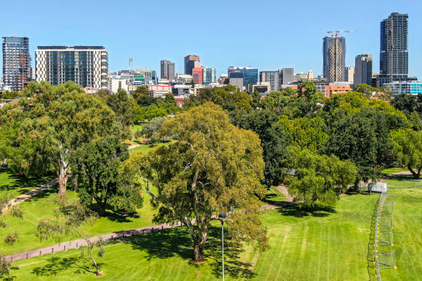 istock Adelaide CBD city skyline with green parkland in foreground 1222002214