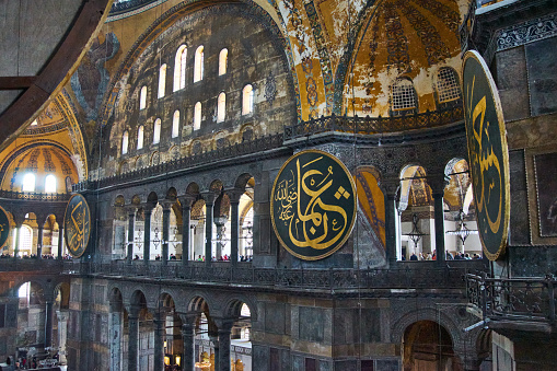 Istanbul Turkey -13.04.2015: Hagia Sophia Mosque Interior, inside Church of the Holy Wisdom, Istanbul Turkey