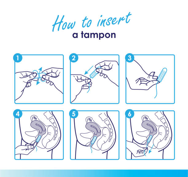 ilustraciones, imágenes clip art, dibujos animados e iconos de stock de cómo insertar un tampón sin aplicador. instrucciones sobre cómo usar un tampón. ilustración vectorial - tampon menstruation applicator hygiene