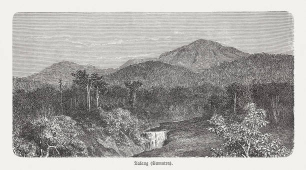 istock Mount Talang, stratovolcano in West Sumatra, wood engraving, published 1893 1222013311