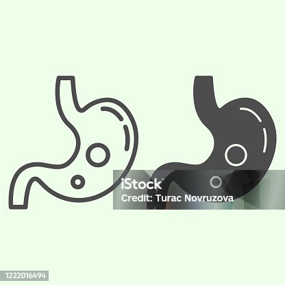 istock Stomach line and solid icon. Human organ stomach with gas bubbles outline style pictogram on white background. Science and anatomy signs for mobile concept and web design. Vector graphics. 1222016494