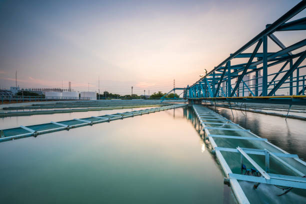 istock Water Treatment plant with sunrise 1222016680