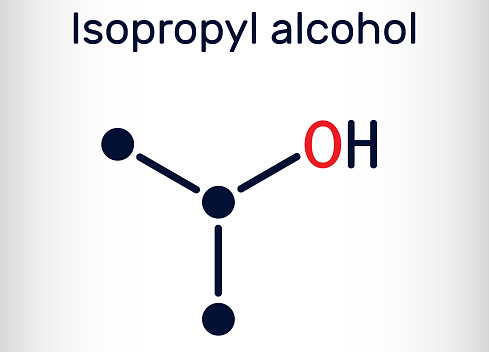 Isopropyl alcohol, 2-propanol, isopropanol, C3H8O molecule. It is isomer of propyl alcohol, used as antiseptic in disinfectants, detergents. Structural chemical formula. Vector illustration