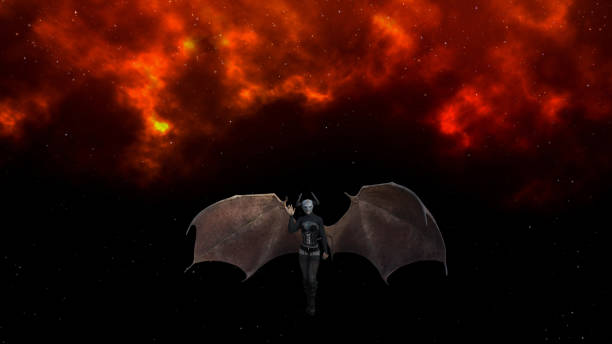 istock Winged alien woman with horns waving 1222020508