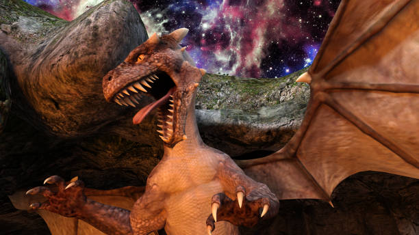 istock Angry dragon rising from a cave 1222020618