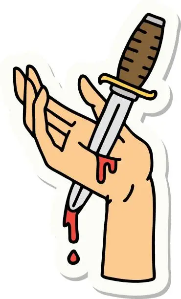 Vector illustration of tattoo style sticker of a dagger in the hand