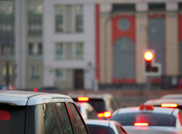 istock Cars stand at the intersection, stop, red traffic light 1222026193