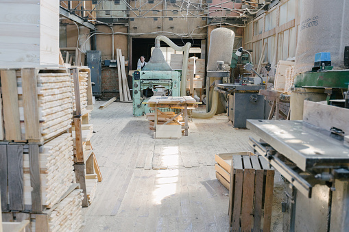 Interior of a carpentry woodshop office