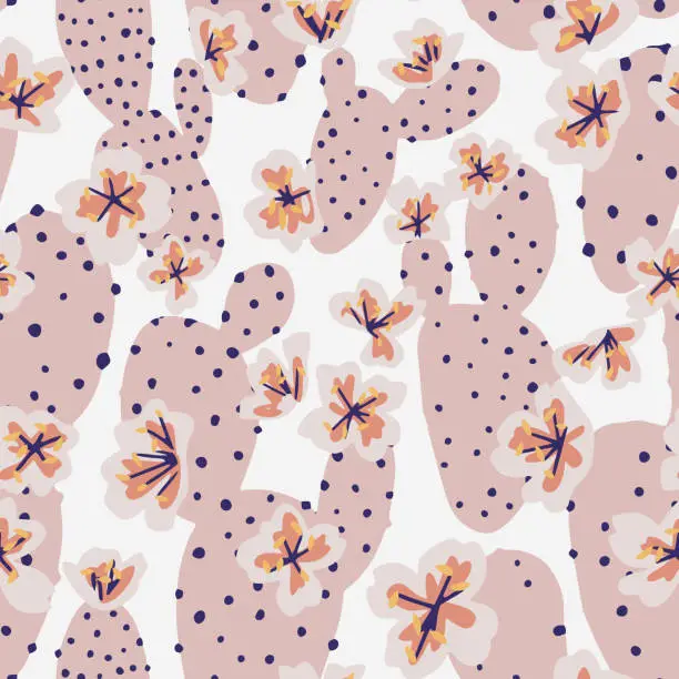 Vector illustration of Summer botanical seamless pattern. Floral texture, Cactus.