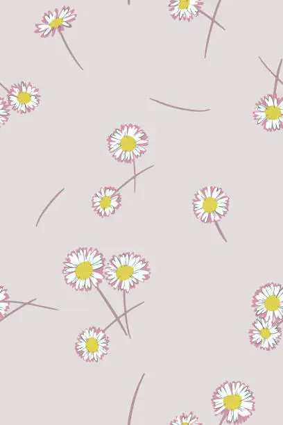 Vector illustration of Bright summer background. Seamless pattern made of meadow daisies. Scattered flowers.