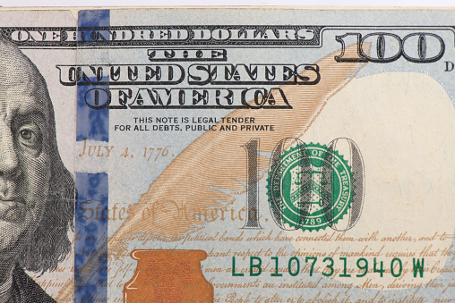 Close-up portrait of Franklin on American money stock photo